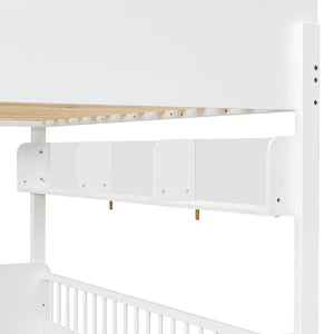 English Elm Twin Over Solid Wood Bunk Bed with Built in Shelves and Reversible Ladder N7090002224K