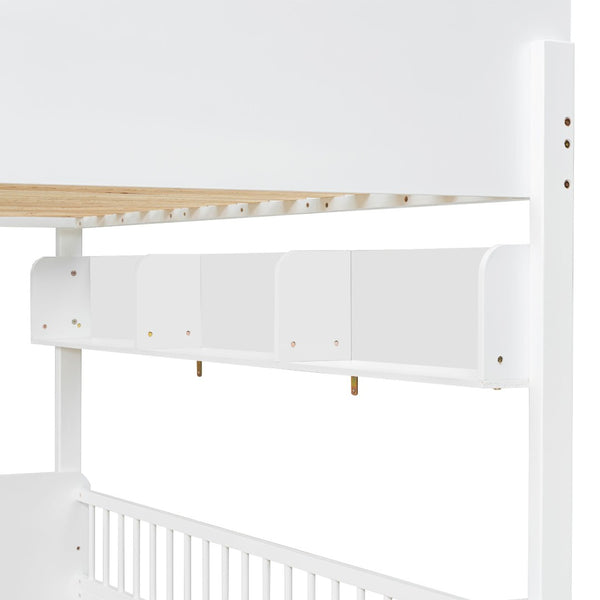 English Elm Twin Over Solid Wood Bunk Bed with Built in Shelves and Reversible Ladder N7090002224K