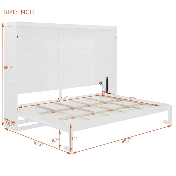 English Elm Queen Murphy Wall Bed with Led Lighting Modern Cabinet Folds Flat for Studio Living White LP100973AAK