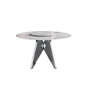 English Elm 53" Round Marble Dining Table With Rotating Turntable, Stainless Steel Base For 6, Modern Design W1535S00390
