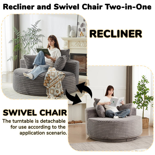 English Elm 55''l 55'l Chenille Swivel Lounge Chair Plush Foam Fill 360 Rotation Modern Living Room W834S00610