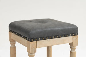 English Elm Tufted Pu Leather Counterstools with Nailhead Trim and Rubberwood Turned Legs Set of 2 W1762P188745
