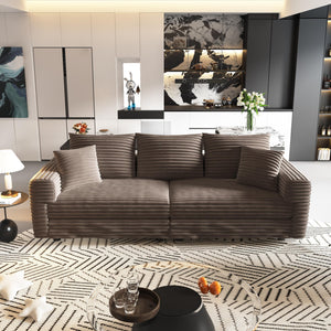 English Elm 82.7" Plush Corduroy 3-Seat Sofa - Cozy Modern Couch With Convertible Ottoman & Soft Pillows, Camel W1885S00148