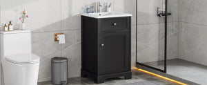 English Elm 20" Bathroom Vanity with Ceramic Sink, MDF Construction, Soft-Closing Door, Storage Rack & Shelf Black N725P218017B