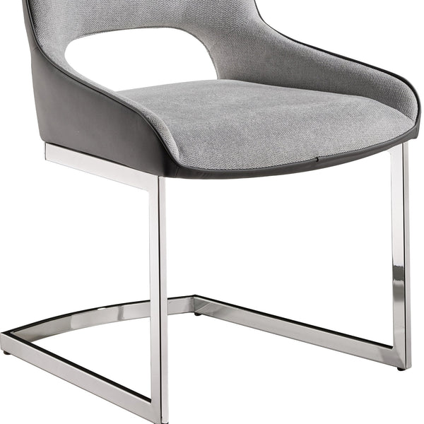 English Elm SALLY Grey Dining Chair Kit of 2 — Padded Faux Leather Seats, Chrome C-Base, Floor Stoppers, Modern Elegance B201P290551