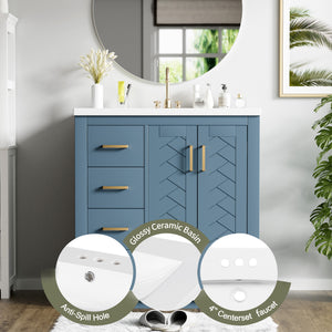 English Elm 30'' Stylish Bathroom Vanity Set With Ceramic Sink, Soft-Close Doors, Solid Wood Frame & Modern Design N710P191970M