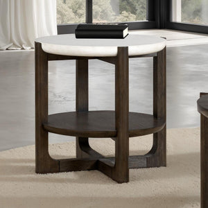 English Elm Transitional End Table With Quartz Stone Top And Dark Walnut Trestle Base For Stylish Living Rooms B2741P404268-GIGA