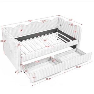 English Elm Twin Gingham Linen Daybed with Wave Silhouette Usb Port and Dual Storage Drawers Black W1413S00145