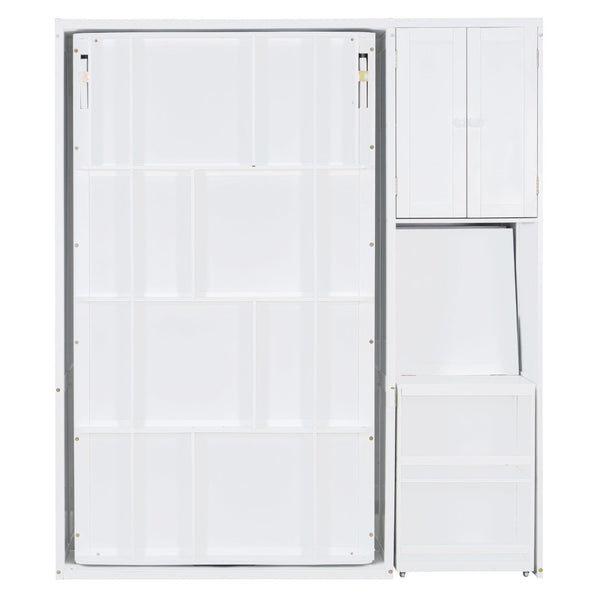 English Elm Twin Size Rotating Murphy Bed With Desk, Bookshelf & Storage – Smart Space-Saving Solution In White N820S00066K-GIGA