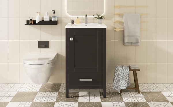 English Elm 20-Inch Compact Bathroom Vanity with Ceramic Sink, Soft-Close Storage, Divider Drawer & Easy Plumbing Access Black N729P334847B
