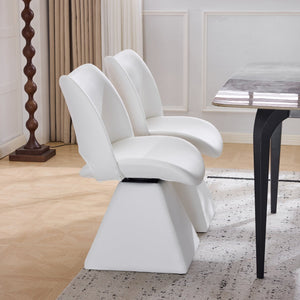 English Elm The Swivel Dining Chair with Hollow Cutout Back Faux Leather Hardwood Frame Modern White W3612P436511