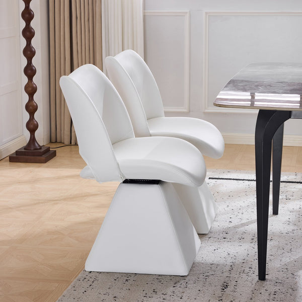 English Elm The Swivel Dining Chair with Hollow Cutout Back Faux Leather Hardwood Frame Modern White W3612P436511