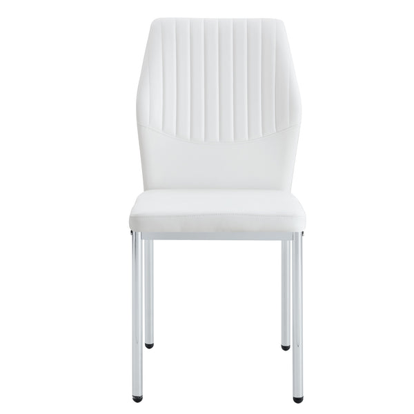 English Elm Luxury White Pu Dining Chair Set Of 6 - Modern Comfort With High Resilience Foam & Silver Legs W1151P282701