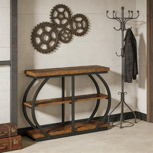 English Elm Entryway Console Table Two Tier Open Shelf Farmhouse Sofa Vintage Brown Finish T3971P460499