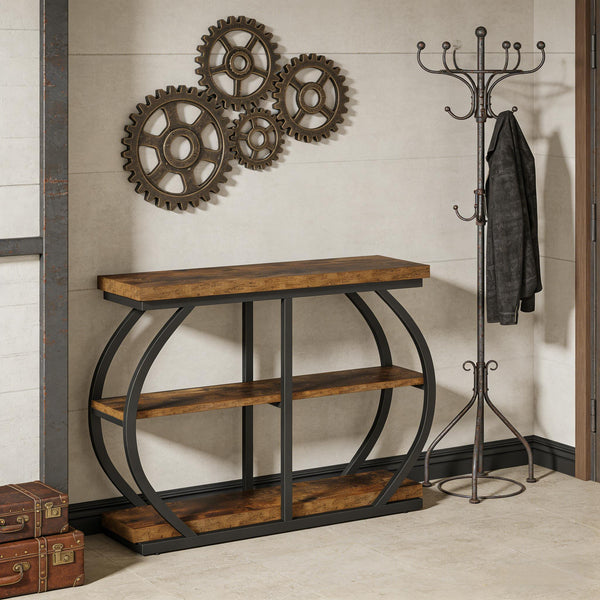 English Elm Entryway Console Table Two Tier Open Shelf Farmhouse Sofa Vintage Brown Finish T3971P460499