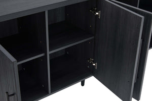 English Elm Jodie 65" Fluted Sideboard with Ribbed Doors, 8 Hidden Shelves, Soft-Close, Metal Legs, Modern Appeal Charcoal grey B365P397665