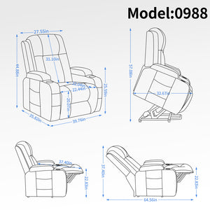 English Elm Infinite Power Lift Recliner with Massage Heat Usb Port and Cup Holders for Elderly W1803S00056