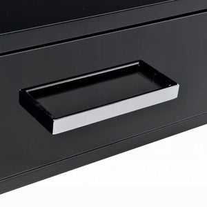 English Elm Black High Gloss Writing Desk With Chrome Accents – Modern 2-Drawer Home Office Centerpiece B062P209202