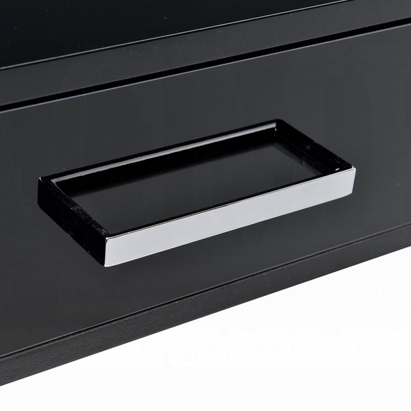 English Elm Black High Gloss Writing Desk With Chrome Accents – Modern 2-Drawer Home Office Centerpiece B062P209202