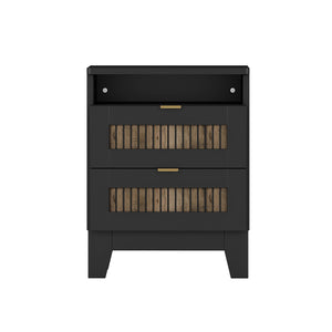 English Elm 4-Pieces Queen Platform Bed Set with Storage Nightstands & Dresser, Wooden Strip Accent, Modern Farmhouse Elegance Black 52.17 L x 18.5 W x 11.81 H HL000191AAB