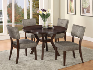 English Elm Drake Gray Fabric & Espresso 5PC Dining Set — 48" Round Table, Plush Chairs, Espresso Finish Elegance B2726S00234