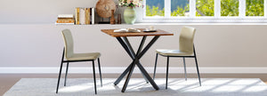 English Elm Rustic Square End Table Steel X Frame Base Wood Grain Top for Living Room or Office Rustic Brown W1820P404205