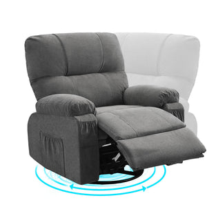 English Elm Recliner Grey 360° Swivel Rocking Lounge Chair with Thick Cushions, Arm Pockets & 330lb Metal Frame W1521P265833