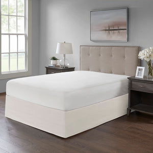 JLA Home Madison Park - Wrap Around Adjustable Bedskirt with 26" Drop, Non-Slip Band, Wrinkle-Resistant Fit for Neat Beds Ivory MP11-5365