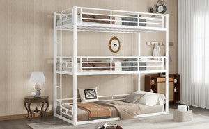 English Elm Twin Triple Metal Bunk Bed Matte Powder Coated Frame with Full Safety Guardrails Light White W1580S00579