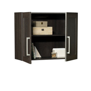 English Elm Wall Cabinet Brown Finish with Adjustable Shelves, Compact 33.75" x16.63" x5" Organizer for Kitchen Bath Garage B356P402698