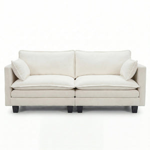 English Elm Modern Chenille Upholstered Loveseat with Usb Ports and Pockets for Compact Living Beige White W2519P486071