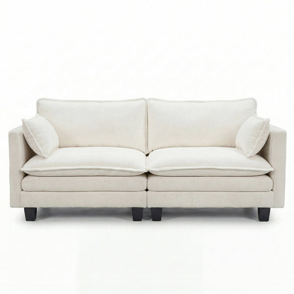 English Elm Modern Chenille Upholstered Loveseat with Usb Ports and Pockets for Compact Living Beige White W2519P486071