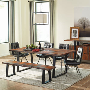 English Elm Wobegon Grey Sheesham Rectangular Dining Table with Live-Edge Wood Top and Metal Angled Sled Legs for Rustic Modern Kitchens and Dining Rooms B062P375995