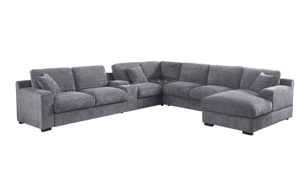 English Elm Chiara Chenille Sectional Sofa with Chaise Cupholders Usb Charging Ports Living Room Light Gray B2749S00236