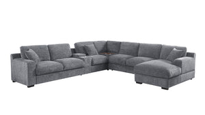 English Elm Chiara Chenille Sectional Sofa with Chaise Cupholders Usb Charging Ports Living Room Light Gray B2749S00236