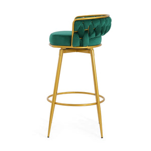 English Elm Christopher Knight Home® - Swivel Counter Height Bar Stools Set of 2 with 180° Turn, Hand-Woven Back, Gold Frame, Velvet Comfort Green N762P216979F