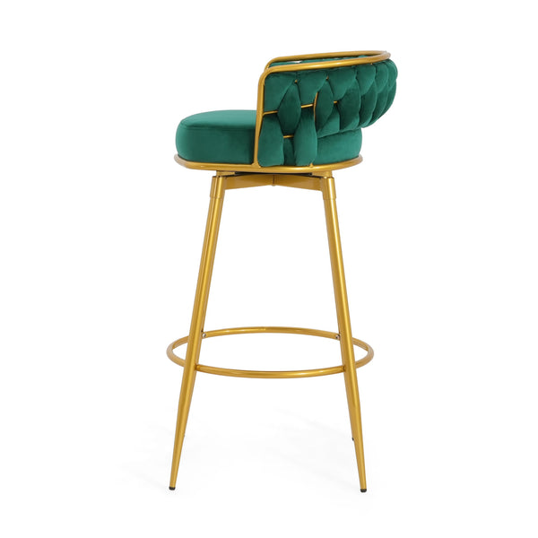 English Elm Christopher Knight Home® - Swivel Counter Height Bar Stools Set of 2 with 180° Turn, Hand-Woven Back, Gold Frame, Velvet Comfort Green N762P216979F