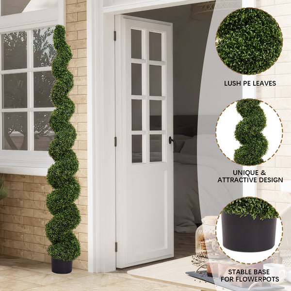 English Elm 7ft Spiral Faux Boxwood Topiary Sculpted Artificial Tree for Patio Porch Entryway W2945P279014