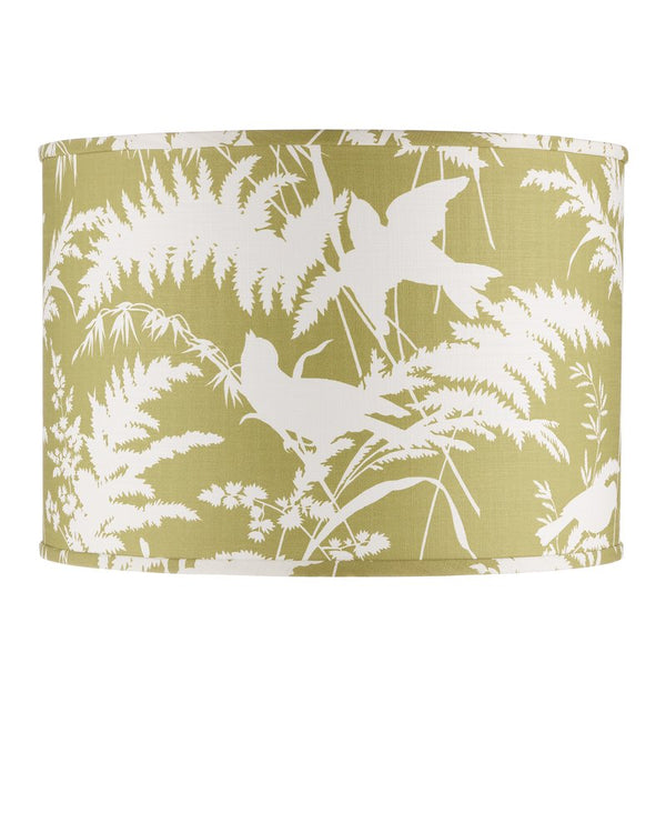 Currey & Company Aviary Drum Lamp Shade – Stunning Fern And Bird Design On Citron Green, Perfect For Brightening Spaces Yellow Cotton 0900-6007-currey-company