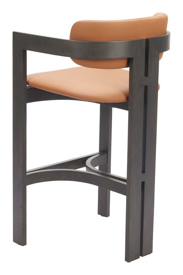 Zuo Modern Shaili Barstool - Modern Brown Faux Leather & Fir Wood Design For Stylish Hospitality Spaces Brown 100% Polyurethane,Fir Wood 110836-zuo-modern