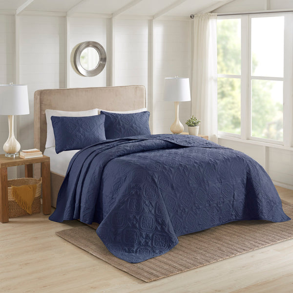 JLA Home 510 Design - 3 Piece Reversible Bedspread Set with Oversized Quilted Medallion Texture, Hypoallergenic Microfiber Navy 5DS13-0290
