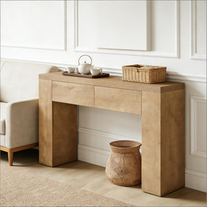 English Elm Practical Geometric Console Table with Matte Black Wood Grain Finish for Entryway or Sofa T3971P454316
