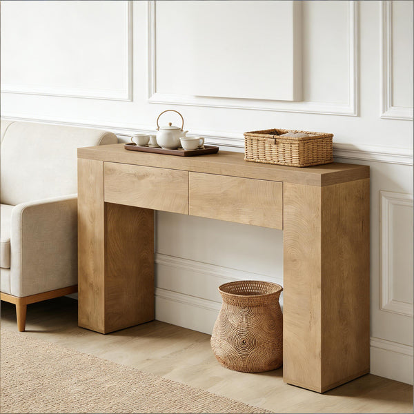 English Elm Practical Geometric Console Table with Matte Black Wood Grain Finish for Entryway or Sofa T3971P454316