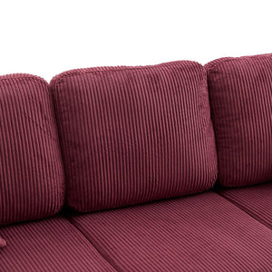 English Elm UNITED Corduroy L-Shaped Sectional Sofa with Storage Ottoman, USB Ports, Cup Holders & LED Lighting WINE RED W1568P332410