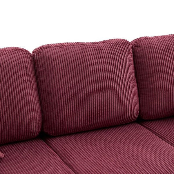 English Elm UNITED Corduroy L-Shaped Sectional Sofa with Storage Ottoman, USB Ports, Cup Holders & LED Lighting WINE RED W1568P332410