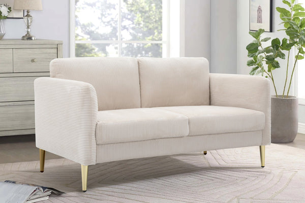 English Elm 60.63" Wide Corduroy Upholstered Loveseat Mid-century Tapered Legs Apartment Seating Beige B2735P390632