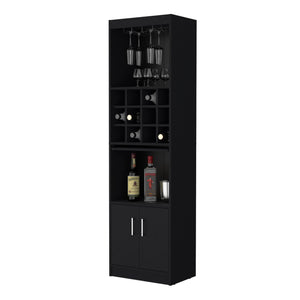 English Elm Lowa Elegant Bar Cabinet with Built-In Wine Rack, Ample Shelving and Dual Door Storage for Entertaining Black 42.13 L x 18.51 W x 9.45 H B128P189928