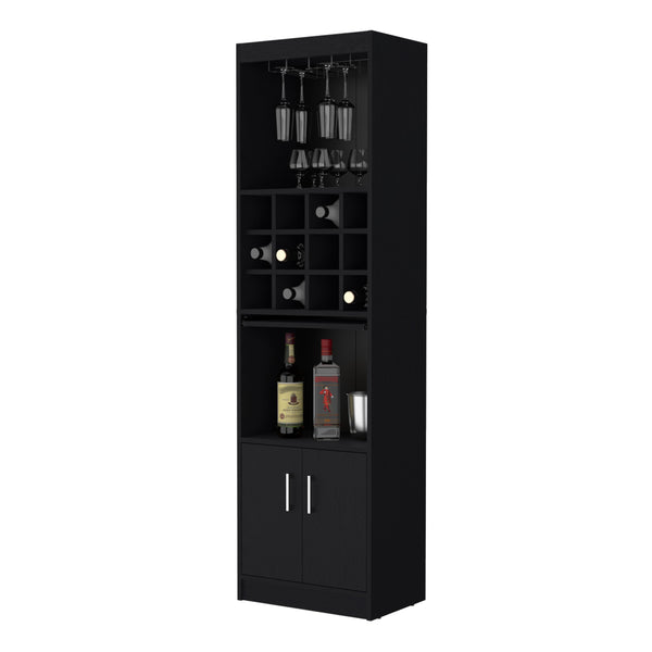 English Elm Lowa Elegant Bar Cabinet with Built-In Wine Rack, Ample Shelving and Dual Door Storage for Entertaining Black 42.13 L x 18.51 W x 9.45 H B128P189928