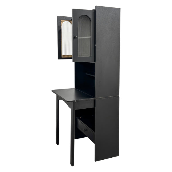 English Elm Fold-Out Convertible Writing Table Desk Cabinet with Shelf & Drawer, Space-Saving Fold-Up Workstation for Home Office W331P359717