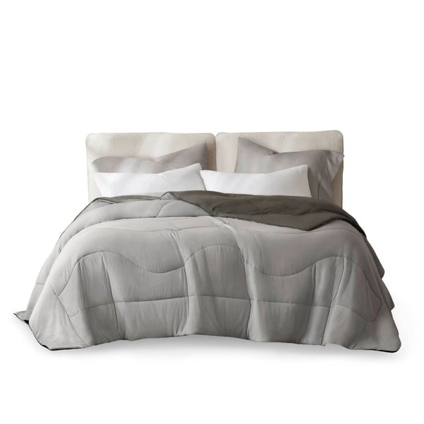 English Elm 1-piece Reversible Tencel Fill Comforter with Sculptural Weave for Full Queen Beds Gray B035P408277